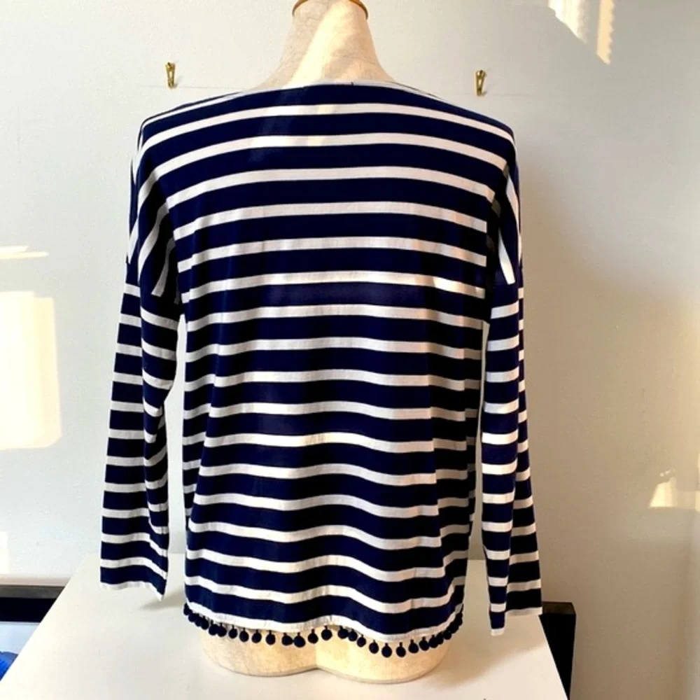 JCrew Navy Striped T with Poms!!